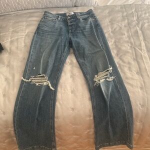 PAIGE Blue Distressed Boot Cut Jeans